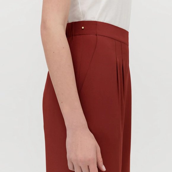 cuyana charmeuse wide leg silk pants terracotta 100% silk pockets warm red brown - Picture 2 of 8